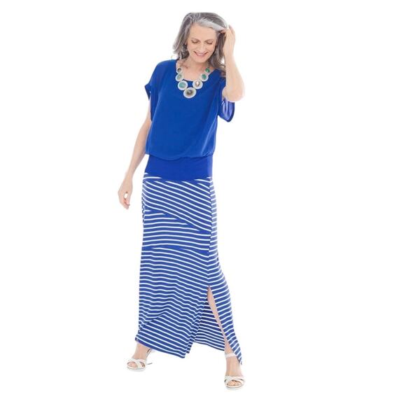 Chico's NEW Tinley US Size 4 Blue and White Striped Elastic Waist Maxi Skirt - Picture 1 of 10